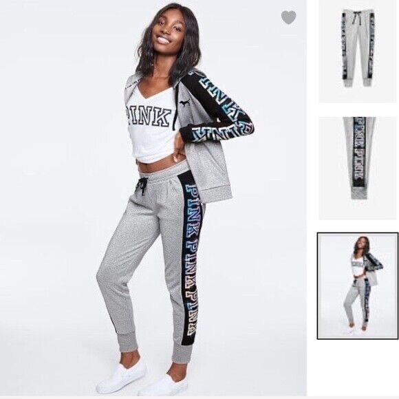 NWT Rare PINK Victoria's Secret Silver Mermaid Bling Sequin Jogger Pants - Picture 2 of 13